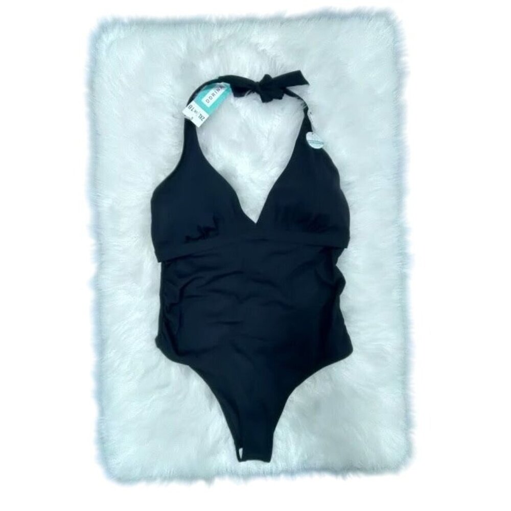 NWT Dorina Atlantic Halter Plunge Neck One Piece Swimsuit Black Maternity 2XL - Picture 2 of 6
